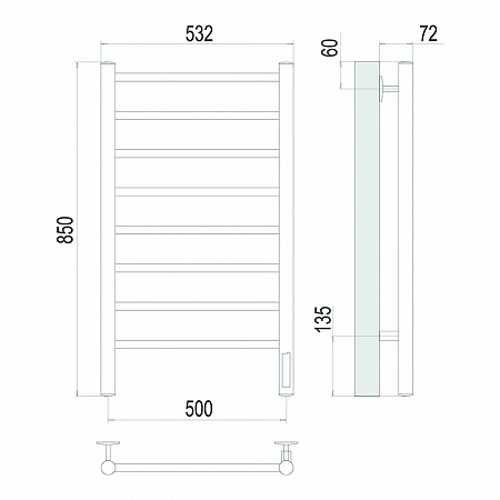 Аврора П8 500х850 Электро (quick touch) Полотенцесушитель TERMINUS Сатин Тверь - фото 4