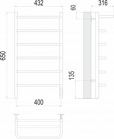 Полка П6 400х650 Электро (quick touch) Полотенцесушитель  TERMINUS Тверь - фото 3