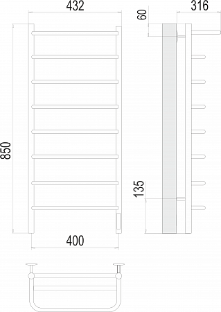 Полка П8 400х850 Электро (quick touch) Полотенцесушитель  TERMINUS Тверь - фото 3
