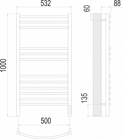 Классик П12 500х1000 электро (sensor quick touch)  Полотенцесушитель TERMINUS Тверь - фото 3