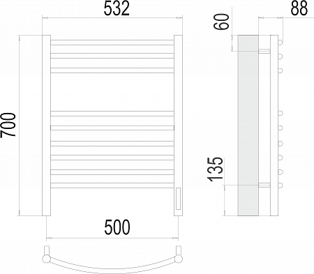 Классик П9 500х700 электро (sensor quick touch)  Полотенцесушитель TERMINUS Тверь - фото 3