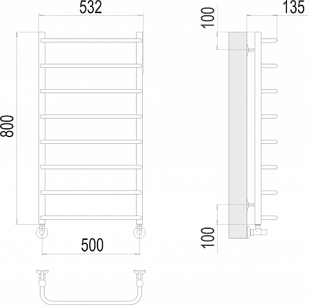 Стандарт П8 500х800  Полотенцесушитель  TERMINUS Тверь - фото 3