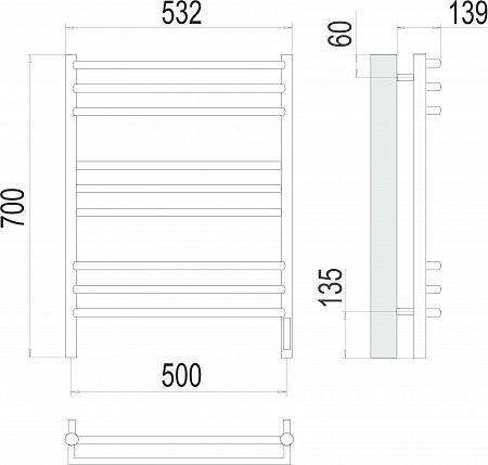 Прато П9 500х700 электро (sensor quick touch) Полотенцесушитель  TERMINUS Тверь - фото 3