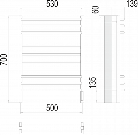 Соренто П9 500х700 электро (sensor quick touch) Полотенцесушитель  TERMINUS Тверь - фото 3