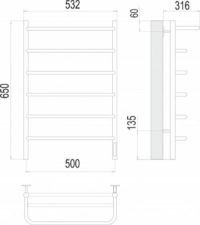 Полка П6 500х650 Электро (quick touch) Полотенцесушитель  TERMINUS Тверь - фото 3